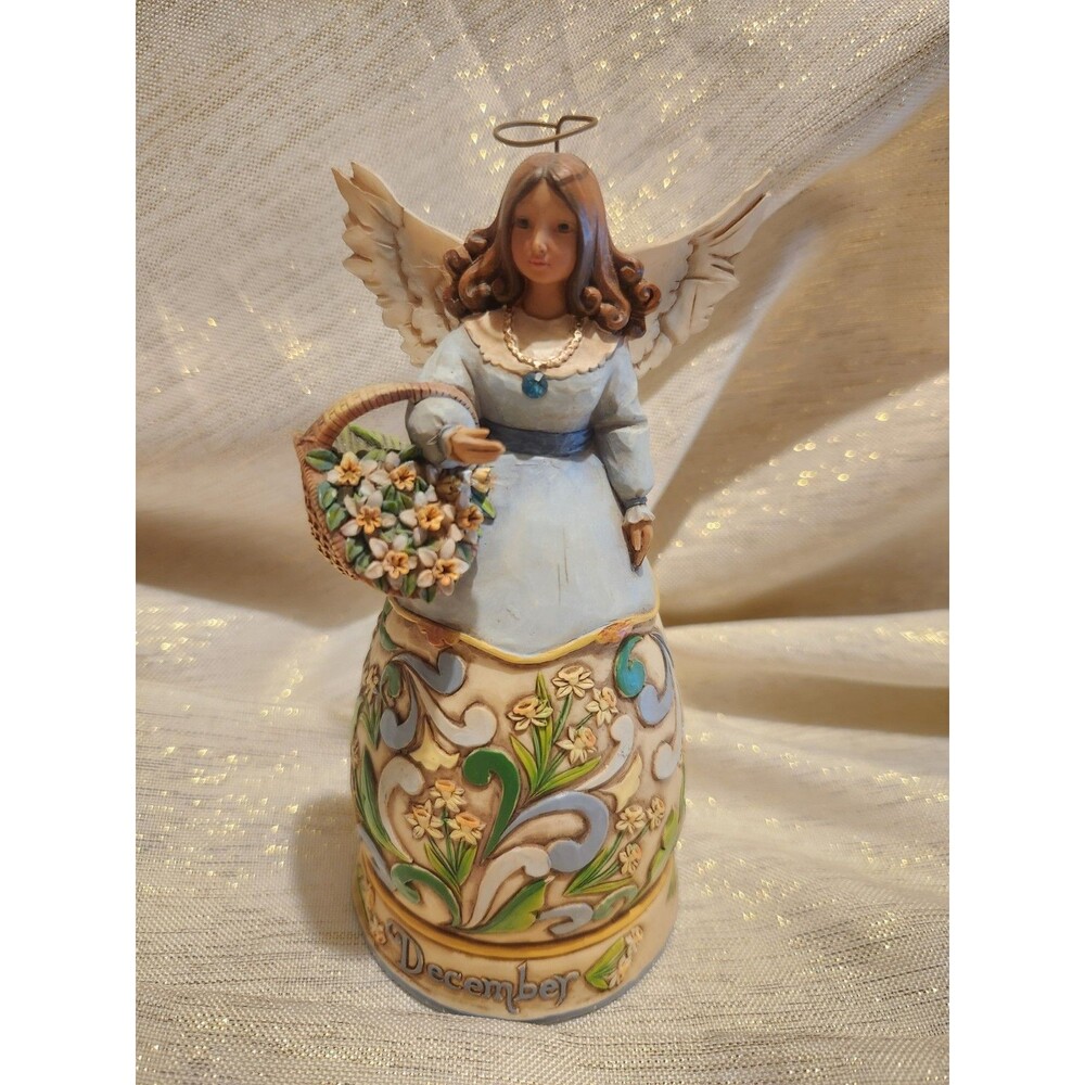 Jim Shore Heartwood Creek December Angel Figurine 2008 Floral Blue Topaz 4012561